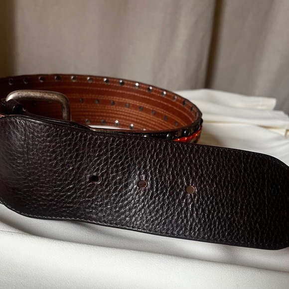 Orciani Wide Dark Brown Leather Studded Ribbon Belt Size 80 Italy - Picture 7 of 8